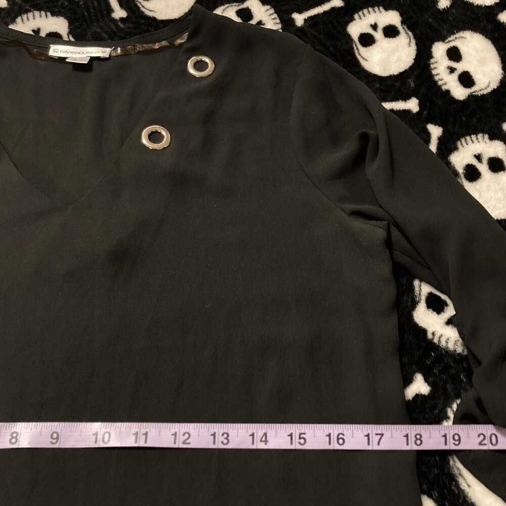 WAREHOUSE ONE Black semi-sheer shirt with silver tone grommets ~ XS SMALL top - Picture 9 of 14